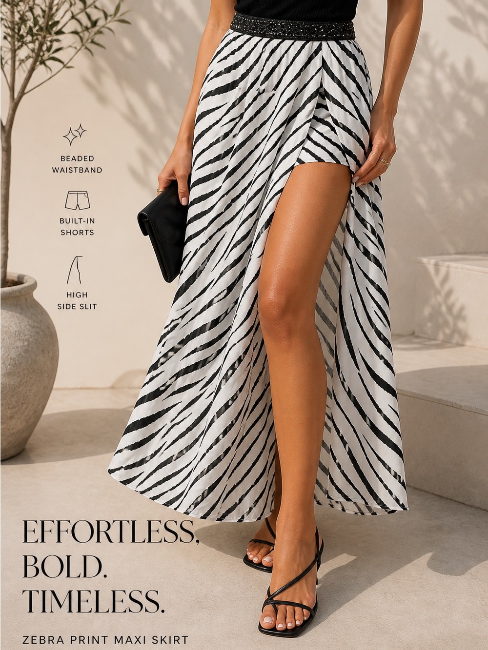 Haute Hippie Zebra Print Satin Slip Dress with Beaded Neckline and shorts